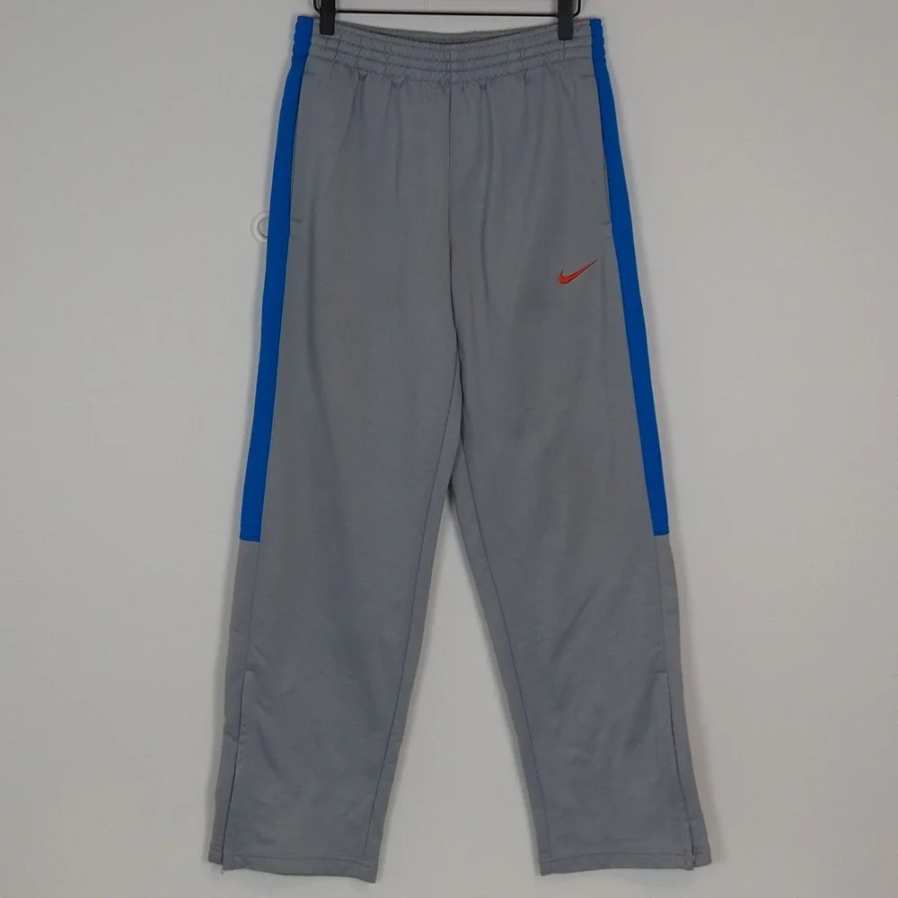 Nike Dri-Fit Track Pants Men's Size Medium Gray‎ Blue Orange Zip Up Ankle